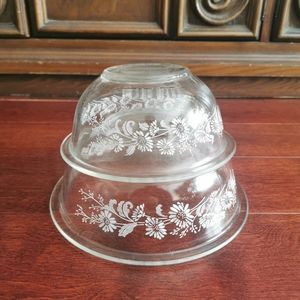 Vintage Pyrex Colonial Mist White Lace Set of 2 Bowls